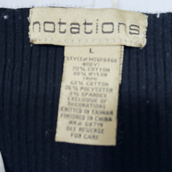 Notation Black Sweater White Collar Sleeve Bottom Trim Large - Picture 5 of 11